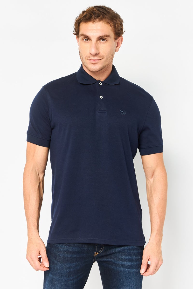 Chaps Men Regular Fit Brand Logo Short Sleeve Polo Shirt, Navy - Image 1